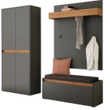 Garderobe Set 4-teilig Center in grau matt und Wotan Eiche Garderobenkombination 195 x 200 cm
