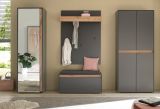 Garderobe Set 5-teilig Center in grau matt und Wotan Eiche Garderobenkombination 265 x 200 cm
