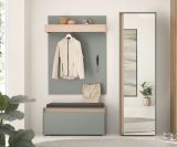 Garderobenschrank Center in Salbei und Barista Eiche Flurschrank mit Spiegel 60 x 200 cm