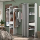 Parisot Kleiderschrank Combi in wei und grau Mehrzweckschrank mit Vorhang 198 x 203 cm