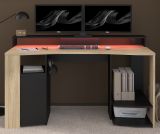 Gamingtisch Meta in Eiche und schwarz Gamer Schreibtisch inkl. LED mit Farbwechsel 152 cm
