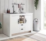 Kchenschrank Rovola in wei Pinie Landhaus Kche Unterschrank fr Sple oder Kochfeld 129 cm, Soft-Close