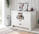 Kchenschrank Rovola in wei Pinie Landhaus Kche Unterschrank fr Sple oder Kochfeld 129 cm, Soft-Close