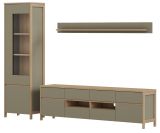 Wohnwand Finnes in Salbei und Eiche Wohnkombination skandinavisch 3-teilig 266 cm, Soft-Close