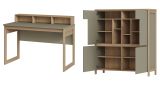 Wohnkombination Finnes in Salbei und Eiche Highboard und Schreibtisch skandinavisch, Soft-Close