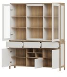 Buffet Finnes in wei und Eiche Vitrinenschrank skandinavisch 164 x 195 cm, Soft-Close
