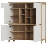 Highboard Finnes in wei und Eiche Kommode skandinavisch 111 x 125 cm, Soft-Close