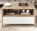 Couchtisch Finnes in wei und Eiche Beistelltisch skandinavisch 80 x 60 cm, Soft-Close