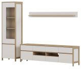 Wohnwand Finnes in wei und Eiche Wohnkombination skandinavisch 3-teilig 266 cm, Soft-Close