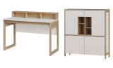 Wohnkombination Finnes in wei und Eiche Highboard und Schreibtisch skandinavisch, Soft-Close