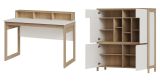 Wohnkombination Finnes in wei und Eiche Highboard und Schreibtisch skandinavisch, Soft-Close