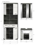 Badmbel Set 3-teilig Shawn in wei Hochglanz und Rauchsilber grau Badkombination 149 x 191 cm
