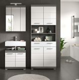 Badmbel Set 3-teilig Shawn in wei Hochglanz und Rauchsilber grau Badkombination 149 x 191 cm