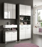 Badmbel Set 3-teilig Shawn in wei Hochglanz und Rauchsilber grau Badkombination 149 x 191 cm