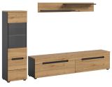 Wohnwand Cooper in Artisan Eiche und grau 3-teilig 220 cm hngend oder stehend, Soft-Close