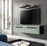 Wohnkombination Cooper in Salbei Gr�n und Basalt Grau TV-Lowboard h�ngend / stehend und Wandboard 170 cm