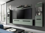 Wohnwand Cooper Salbei Grn und Basalt Grau 4-teilig hngend / stehend 272 cm, Soft-Close