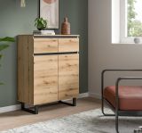 Kommode Gelia in Evoke Eiche und schwarz Highboard 80 x 99 cm, Soft-Close