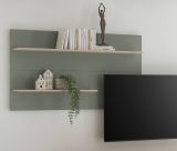 Wandpaneel Center in Salbei und Barista Eiche Wandregal 155 x 80 cm