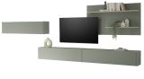 Wohnwand Center in Salbei und Barista Eiche Set 4-teilig mit XXL-TV-Schrank 400 cm