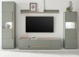 Wohnwand Center in Salbei und Barista Eiche Wohnkombination Set 4-teilig 310 cm