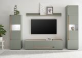 Wohnwand Center in Salbei und Barista Eiche Wohnkombination Set 4-teilig 310 cm
