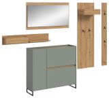 Garderobe Set 5-teilig Borga in Salbei und Artisan Eiche 236 x 192 cm, Soft-Close