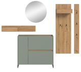 Garderobe Set 5-teilig Borga in Salbei und Artisan Eiche 236 x 197 cm, Soft-Close