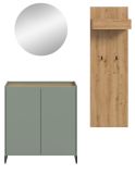 Garderobe Set 3-teilig Borga in Salbei und Artisan Eiche 155 x 197 cm, Soft-Close