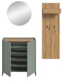 Garderobe Set 3-teilig Borga in Salbei und Artisan Eiche 155 x 197 cm, Soft-Close