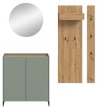 Garderobe Set 4-teilig Borga in Salbei und Artisan Eiche 186 x 197 cm, Soft-Close