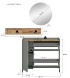 Garderobe Set 3-teilig Borga in Salbei und Artisan Eiche 140 x 197 cm, Soft-Close