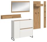 Garderobe Set 5-teilig Borga in wei und Artisan Eiche 236 x 192 cm, Soft-Close