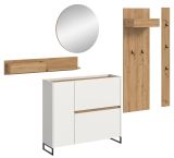 Garderobe Set 5-teilig Borga in wei und Artisan Eiche 236 x 197 cm, Soft-Close
