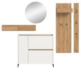 Garderobe Set 5-teilig Borga in wei und Artisan Eiche 236 x 197 cm, Soft-Close