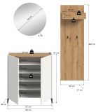 Garderobe Set 3-teilig Borga in wei und Artisan Eiche 155 x 197 cm, Soft-Close