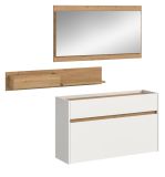Garderobe Set 3-teilig Borga in wei und Artisan Eiche 140 x 197 cm