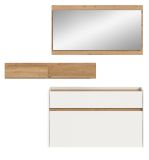 Garderobe Set 3-teilig Borga in wei und Artisan Eiche 140 x 197 cm