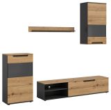 Wohnwand Briska in Artisan Eiche und grau 4-teilig 246 cm, Soft-Close