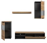 Wohnwand Briska in Artisan Eiche und grau 4-teilig 246 cm, Soft-Close