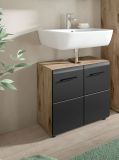 Waschbeckenunterschrank Cover in schwarz matt und Nox Eiche Badezimmer Unterschrank 60 cm