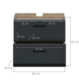 Waschbeckenunterschrank Cover in schwarz matt und Nox Eiche Badezimmer Unterschrank 60 cm