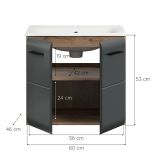 Waschbeckenunterschrank MIT Waschbecken Cover in schwarz matt und Nox Eiche Waschtisch hngend 60 cm