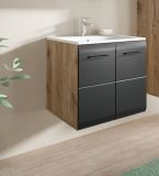 Waschbeckenunterschrank MIT Waschbecken Cover in schwarz matt und Nox Eiche Waschtisch hngend 60 cm