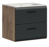 Waschbeckenunterschrank MIT Waschbecken Cover in schwarz matt und Nox Eiche Waschtisch hngend 60 cm