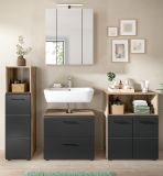 Badmbel Set 4-teilig Cover in schwarz matt und Nox Eiche Badkombination 180 x 185 cm