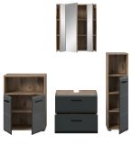 Badmbel Set 4-teilig Cover in schwarz matt und Nox Eiche Badkombination 180 x 185 cm