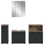 Badmbel Set 4-teilig Cover in schwarz matt und Nox Eiche Badkombination 180 x 185 cm