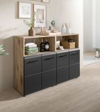 Badezimmer Kommode Set Cover in schwarz matt und Nox Eiche 2x Badkommode 120 x 80 cm