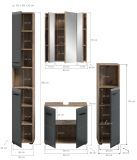 Badmbel Set 4-teilig Cover in schwarz matt und Nox Eiche Badkombination 150 x 185 cm